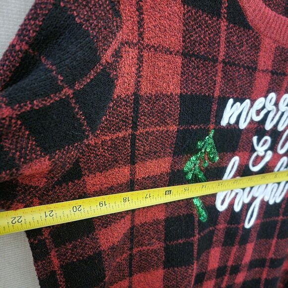 Red Plaid Ugly CHRISTMAS Sweater Merry And Bright Size XL Mistletoe Soft Warm - Picture 5 of 8